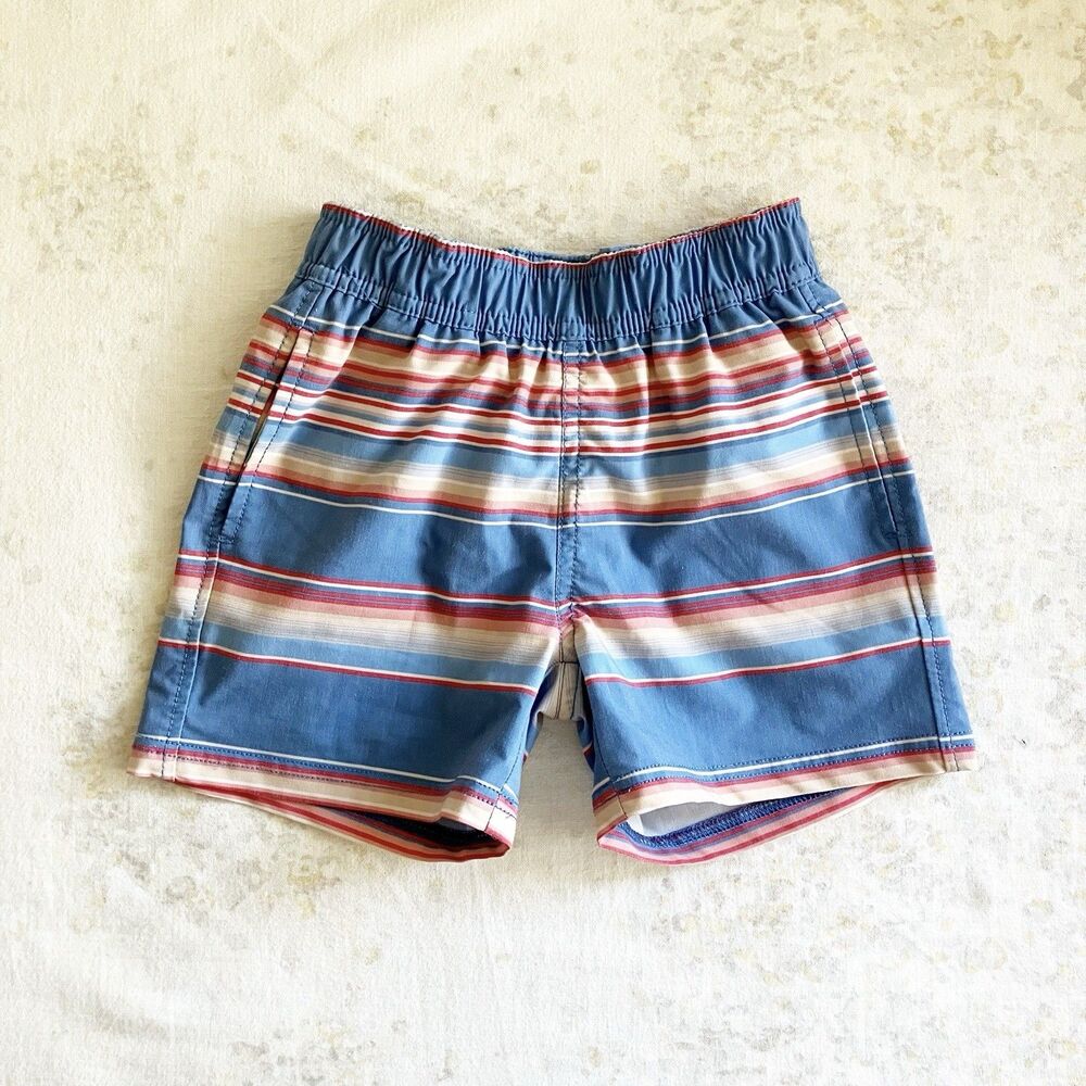 Faherty Board Shorts Swim Trunks Boys Sz 4T Blue Striped Retro Classic Pockets